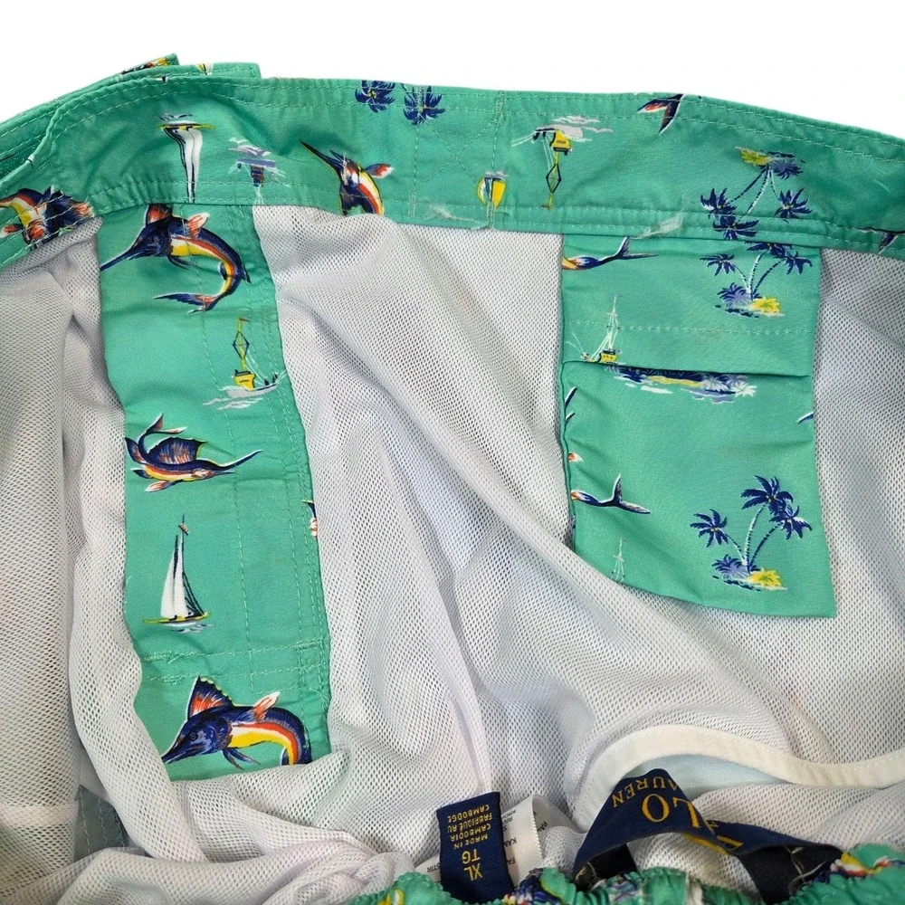 Polo Ralph Lauren‎ Men's Swordfish Allover Print Swim Trunks Green XL Shorts